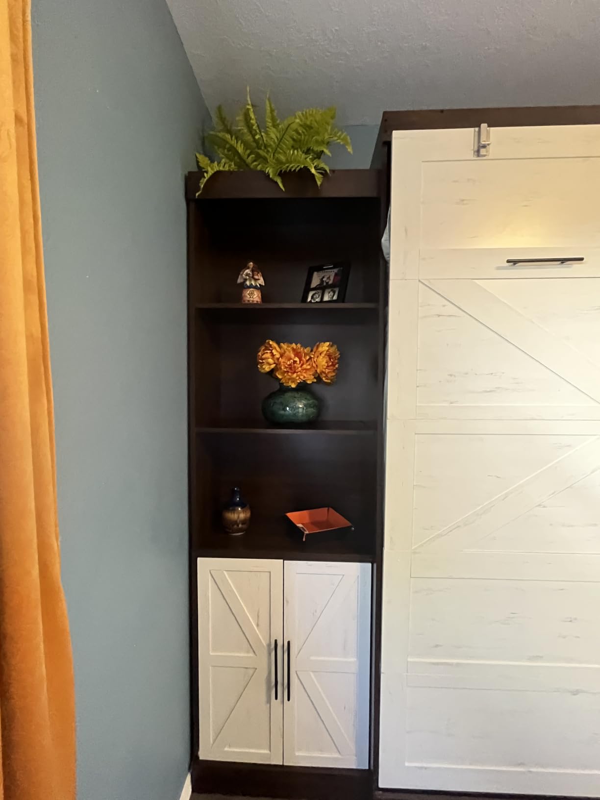 Hlivelood Queen Size Murphy Bed with 2 LED Lights, Farmhouse Wood Hidden Foldable Wall Bed Frame w/Gas Struts, Storage Bed Cabinet for Bedroom, Office, Space-Saving, No Box Spring Needed, Rustic White customer photo 1