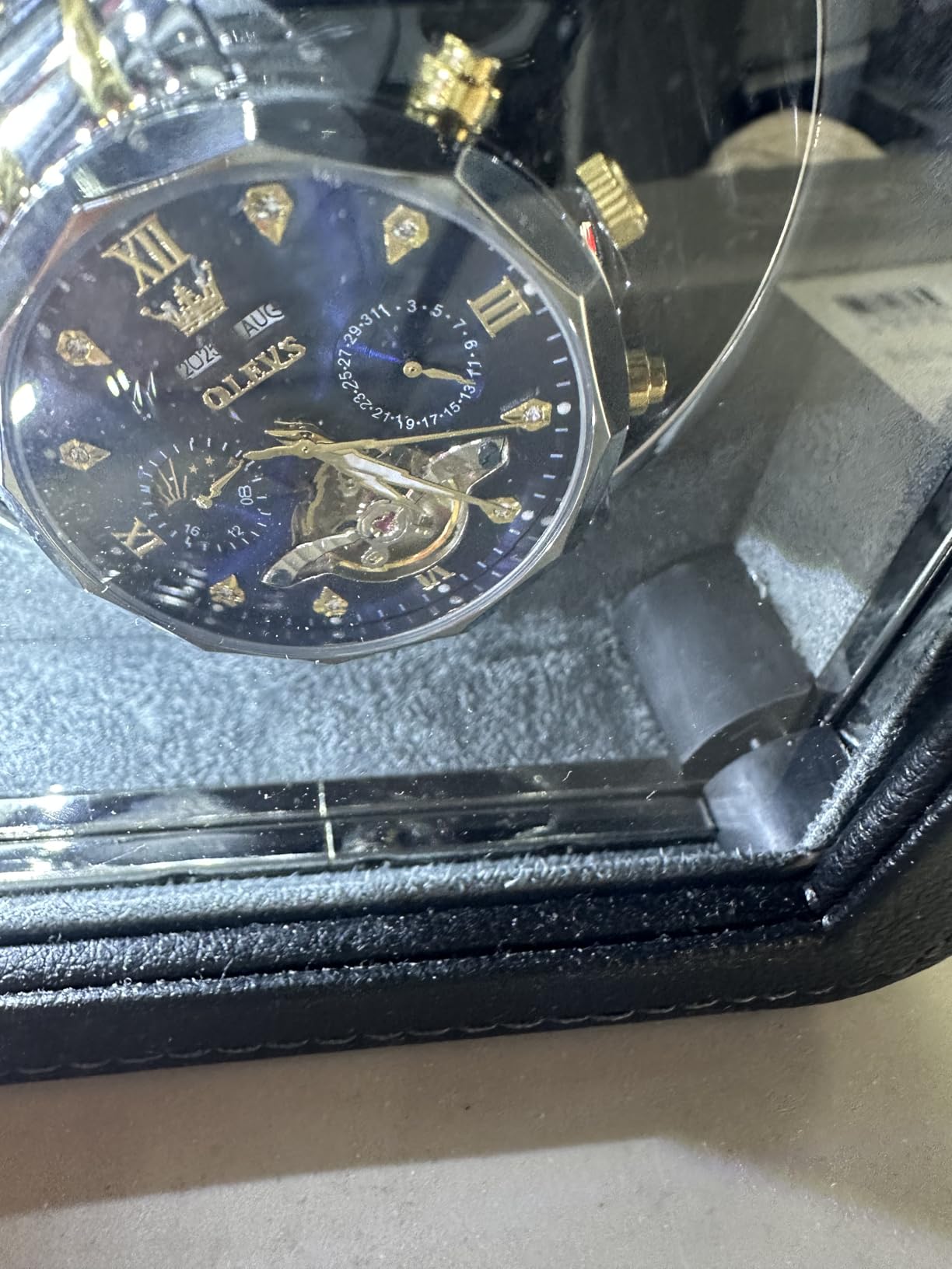 OLEVS Skeleton Men Watches Automatic Business Luxury Diamond Self Winding Watch for Men Stainless Steel Calendar Wrist Watch customer photo 1