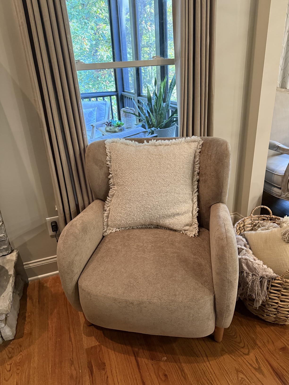 Christopher Knight Home Dolly Mid-Century Modern Velvet Upholstered Wingback Club Chair, Living Room Lounge Chair for Relaxation, Reading Armchair, Solid Wood Living Room Accent Chair, Camel+Brown customer photo 2