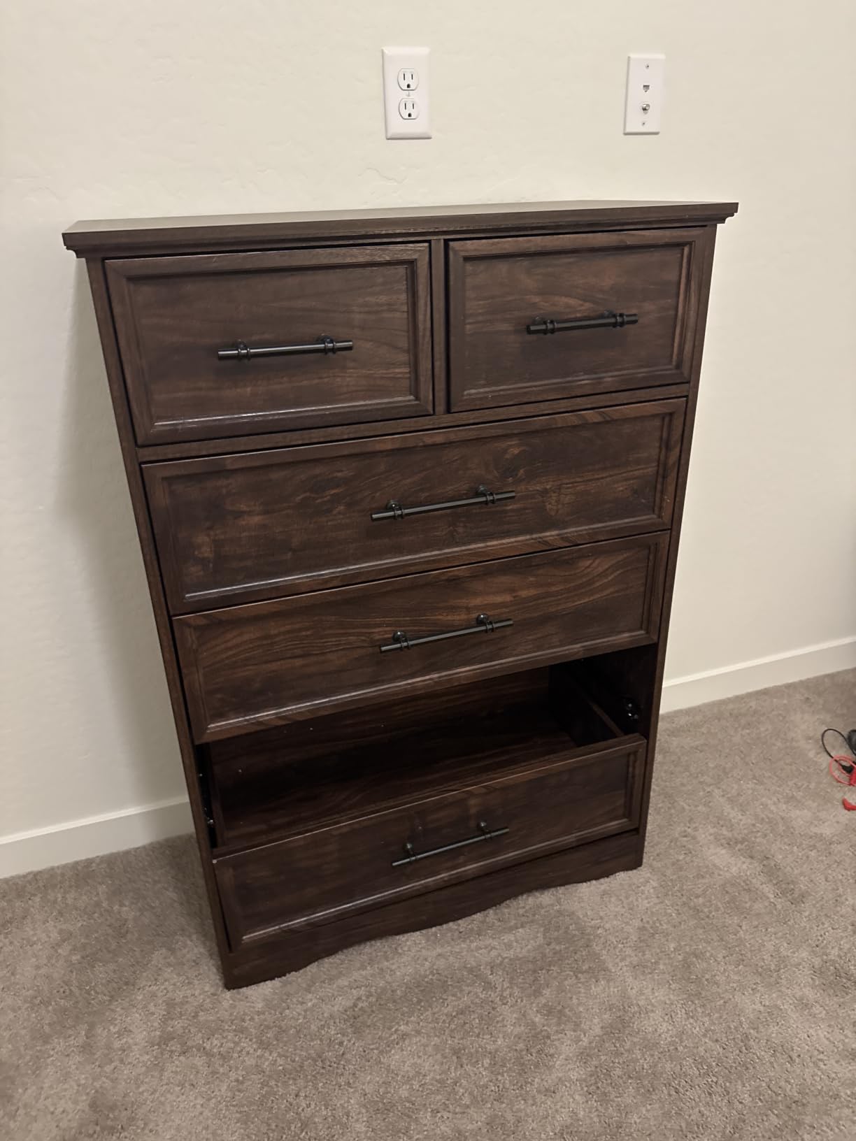 YANSNWO Black Farmhouse Dresser for Bedroom, Modern 6 Chest of Drawers, 44