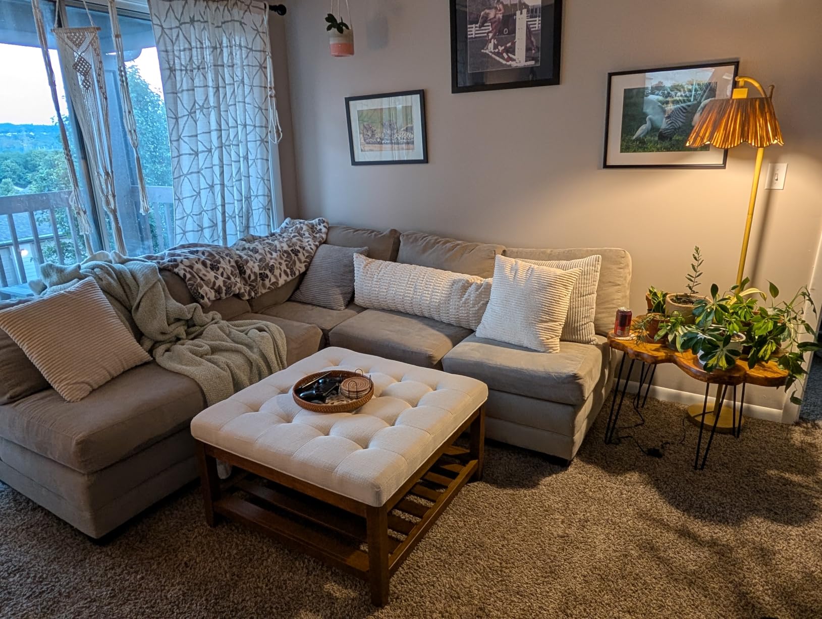 Large Square Ottoman Coffee Table, Linen Solid Upholstered Footrest Ottoman with Solid Wood Shelf Storage Tufted Coffee Table for Bedroom Living Room, Ivory customer photo 1