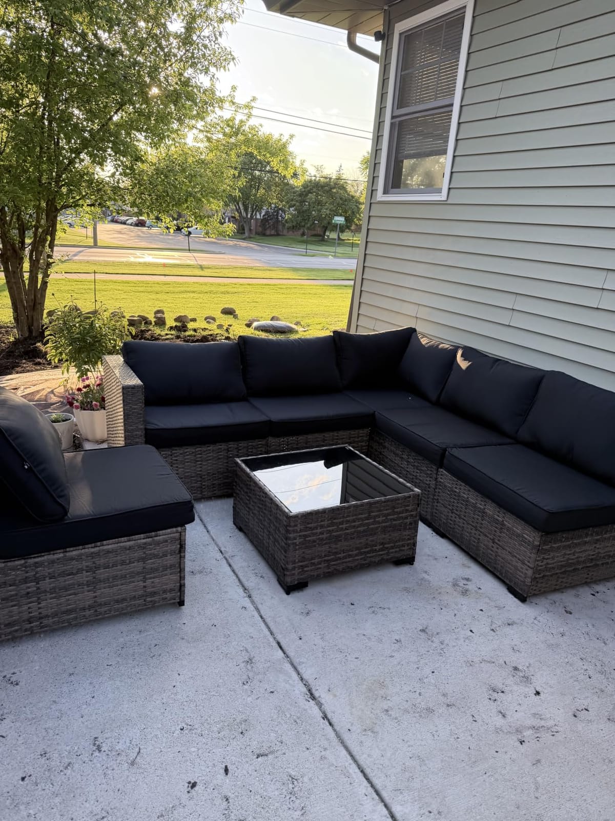 Aoxun Patio Furniture Sets, 7-Piece Outdoor Furniture with Thick Cushions, Wicker Conversation Set Sectional Sofa for Backyard, Poolside, Garden customer photo 2