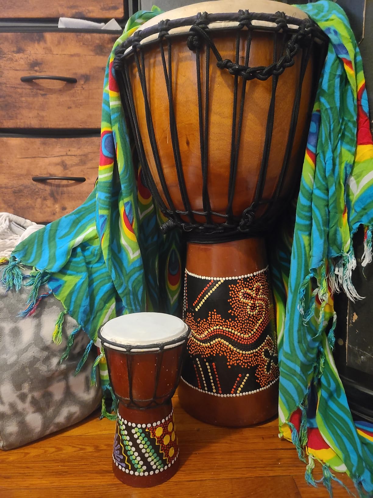 Wood Djembe Drum, 6.5'' x 12''Carved Mahogany African Drums with Goatskin Drumhead, West African Styled Professional Djembe Hand Drum Musical Instruments for Adults Beginners customer photo 2