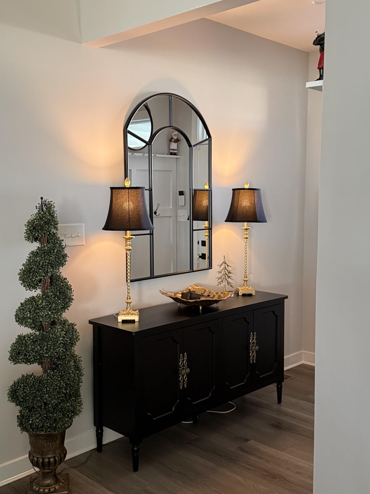 33'' Vintage Table Lamp Set of 2, Gold Leaf, 3-Way Dimmable Bulbs Included | Candle Stick Buffet Lamps with Black Faux Silk Shades, Luxury Bedside Lamp for Living Room Bedroom Dinning Entryway End Table customer photo 1