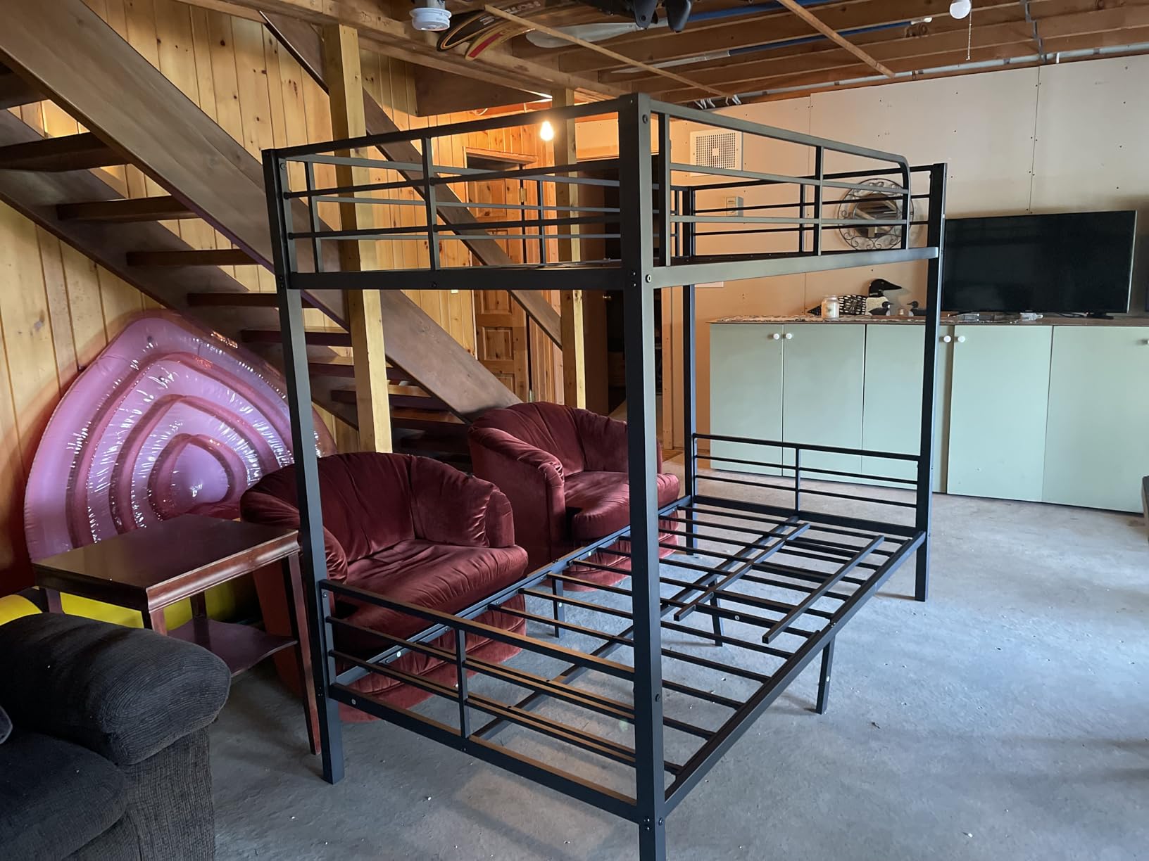 Queen Over Queen Bunk Bed Frame, Heavy Duty Metal Loft Bed for Adults/Teens, 400/600LB Capacity w/Ladder & Guardrail, Noise-Free Steel Slats, No Box Spring Required, Black customer photo 2