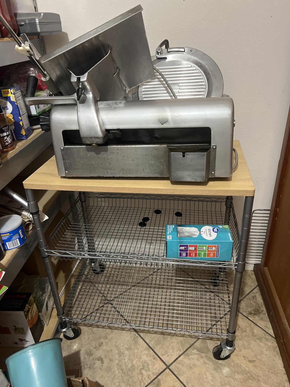 3 Tier Rolling Kitchen Carts on Wheels with Storage, 650Lbs Heavy Duty Utility Carts with Wheels, Kitchen Island with Wood Tabletop, Metal Serving Rolling Cart for Small Appliance Food Cart, Wood+Metal customer photo 2