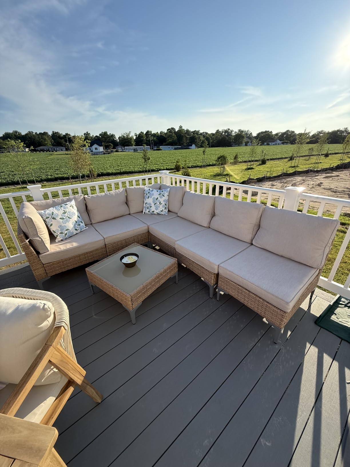 5-Piece Patio Furniture Set, Outdoor Wicker Sectional Sofa with Coffee Table, Anti-Slip & Thick All-Weather Cushions for Party, Garden, Backyard, Beige customer photo 2