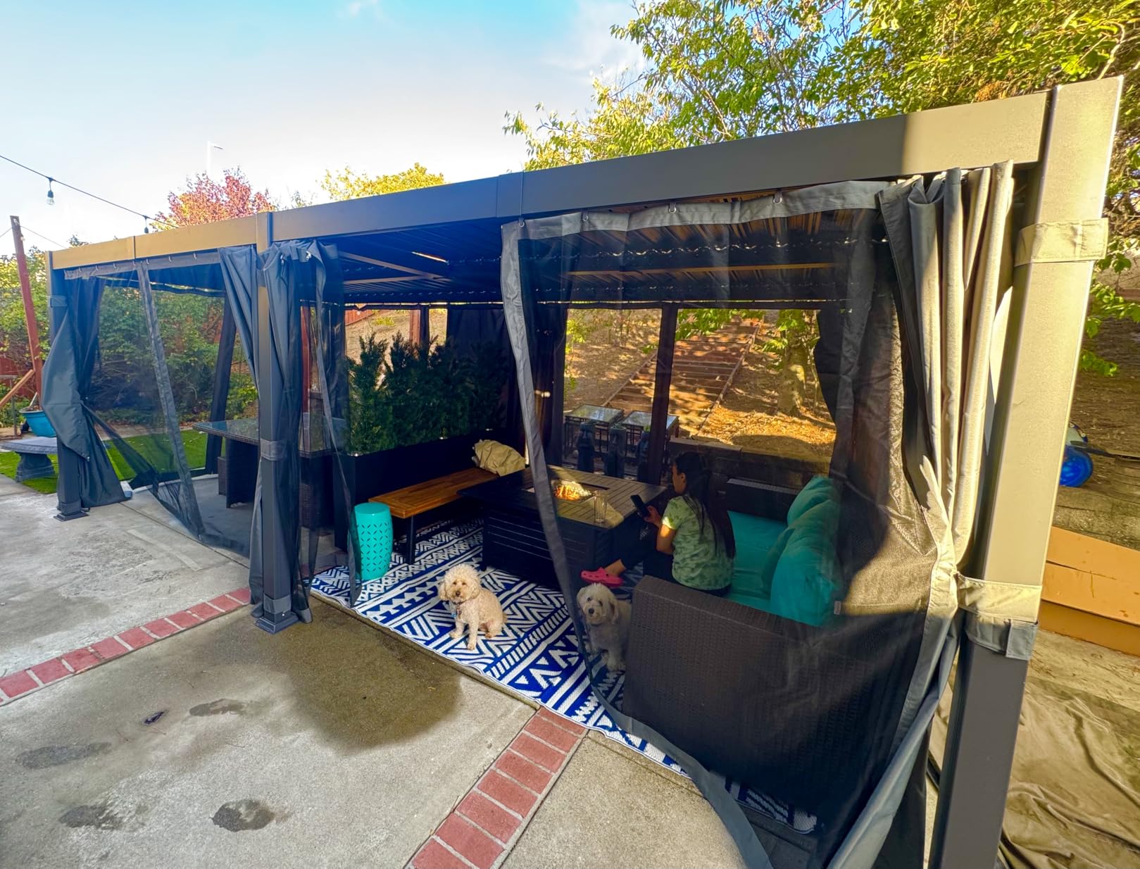 Airwire 10x12 FT Louvered Pergola with Curtains & Netting Gray | Metal Outdoor Pergolas with Adjustable Roof for Deck, Patio, and Backyard customer photo 1
