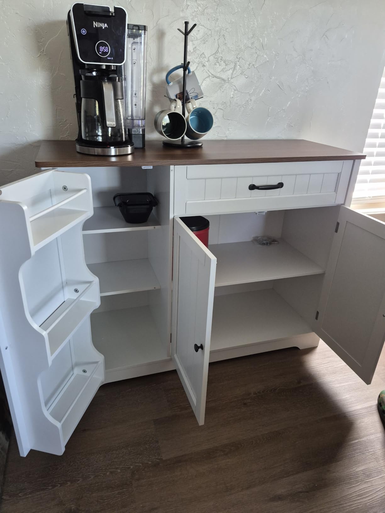 Gizoon Kitchen Sideboard Buffet Cabinet with Storage, Small Coffee Bar Cabinet with Drawer, Kitchen Pantry Storage Cabinet with Door and Shelves for Bathroom and Living Room, Black, Painted customer photo 1