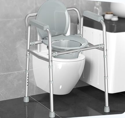 HOMLAND 3-in-1 Bedside Commode Toilet with Sturdy Dual-Crossbar, 350lb | Height Adjustable, Portable Toilet with 7.5Qt Potty Bucket, Tool-Free Assembly, Stable Potty Chair for Adults and Seniors customer photo 1