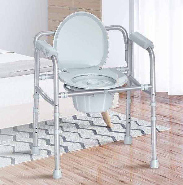 HOMLAND 3-in-1 Bedside Commode Toilet with Sturdy Dual-Crossbar, 350lb | Height Adjustable, Portable Toilet with 7.5Qt Potty Bucket, Tool-Free Assembly, Stable Potty Chair for Adults and Seniors customer photo 2