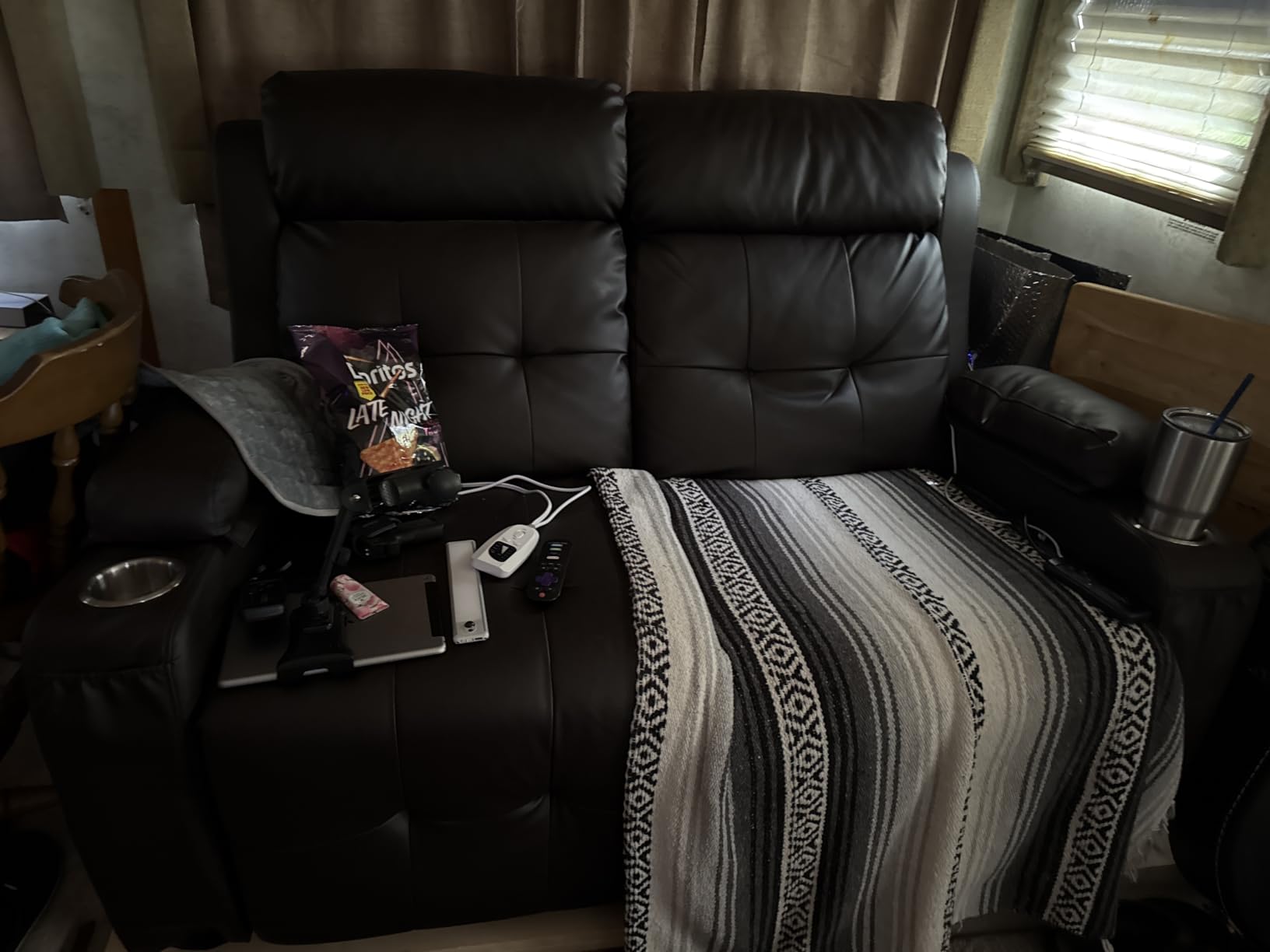 RV Loveseat Recliner Sofa, Wall Hugger Reclining RV Couch with USB | RV Reclining Loveseat with Massage, Pocket, Cup Holder, 150 Degree Recline for RV Furniture, Travel Trailers & Home Theater Seating customer photo 1