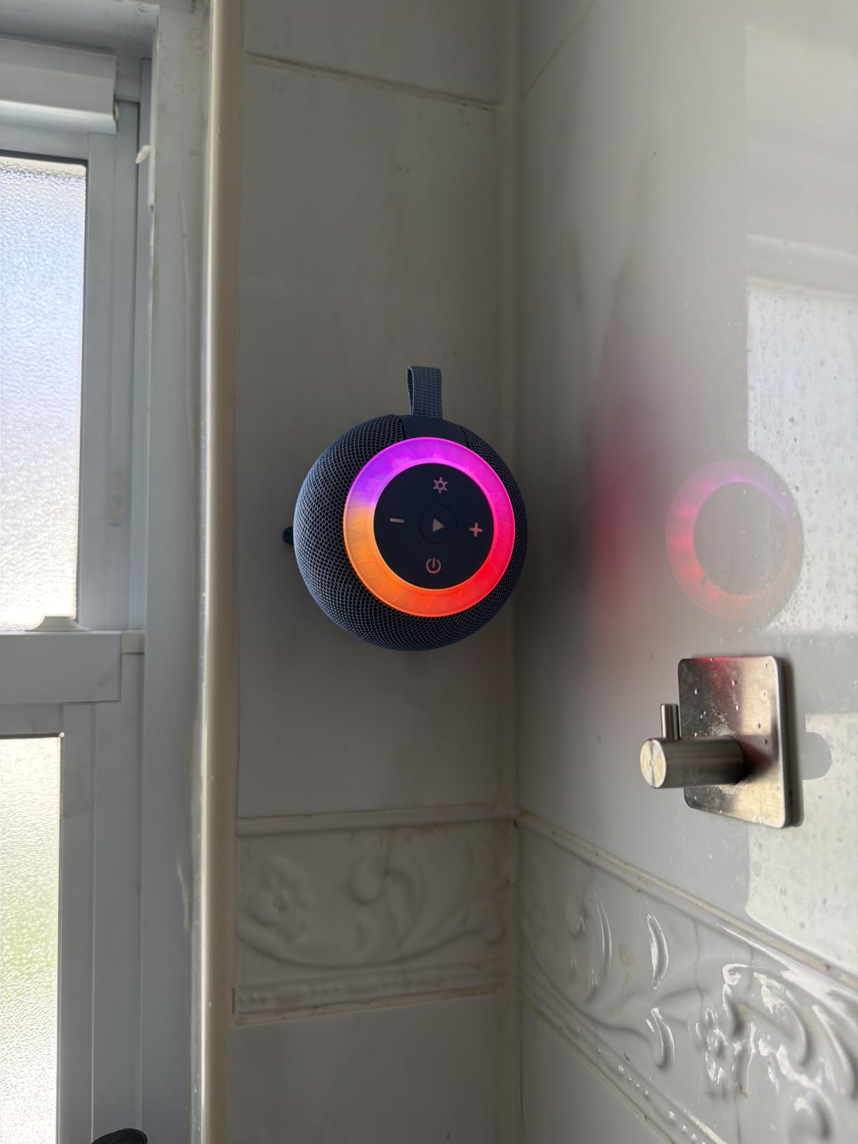Bluetooth Shower Speaker IPX7 Waterproof: Removable Suction Cup, Black | 360° Surround Sound, Vacuum-Lock, RGB Light, Portable Wireless Speaker for Beach, Pool, Kayak, Gifts for Adults Teens customer photo 1