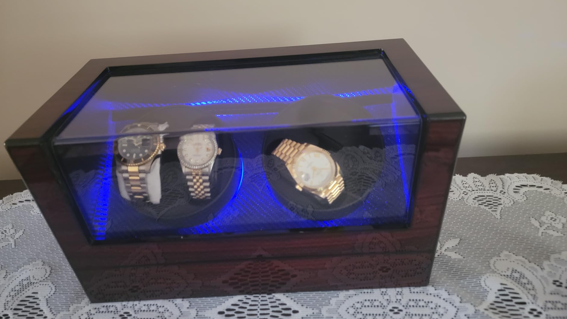 ANWBROAD Watch Winders For Automatic Watches, Watch Turner For Automatic | Automatic Watch Winder Box With Led Light, 4 Watch Winder, 4 Watch Rotator And Super Quiet Motor And 4 Rotation Mode, UJWW011Y customer photo 1