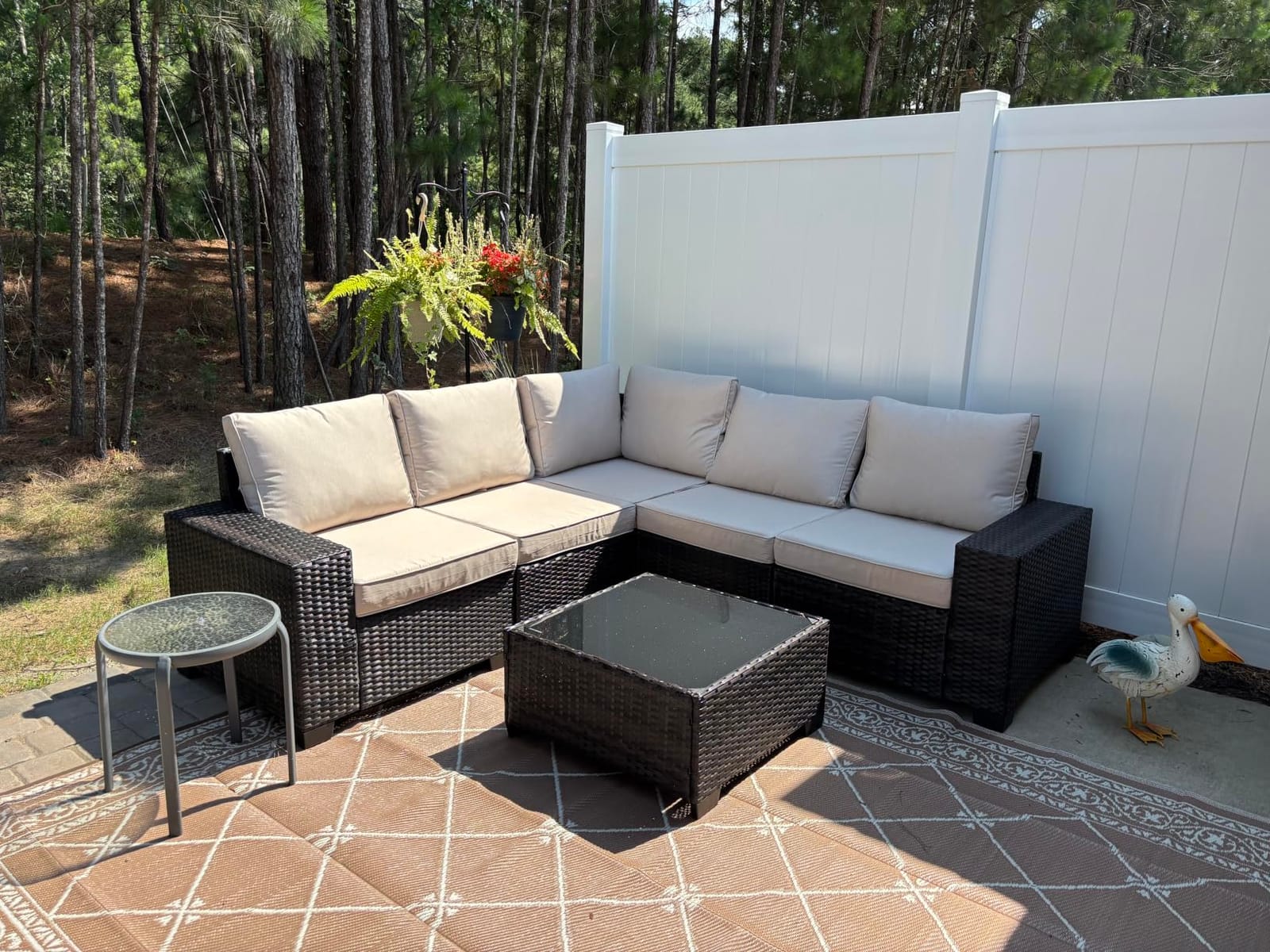 6-Piece Patio Furniture Set, All-Weather Outdoor Wicker Sectional Sofa with Cushions, Glass Table & Left and Right Armrest, Rattan Conversation Seating for Porch, Garden, Backyard,Beige customer photo 2