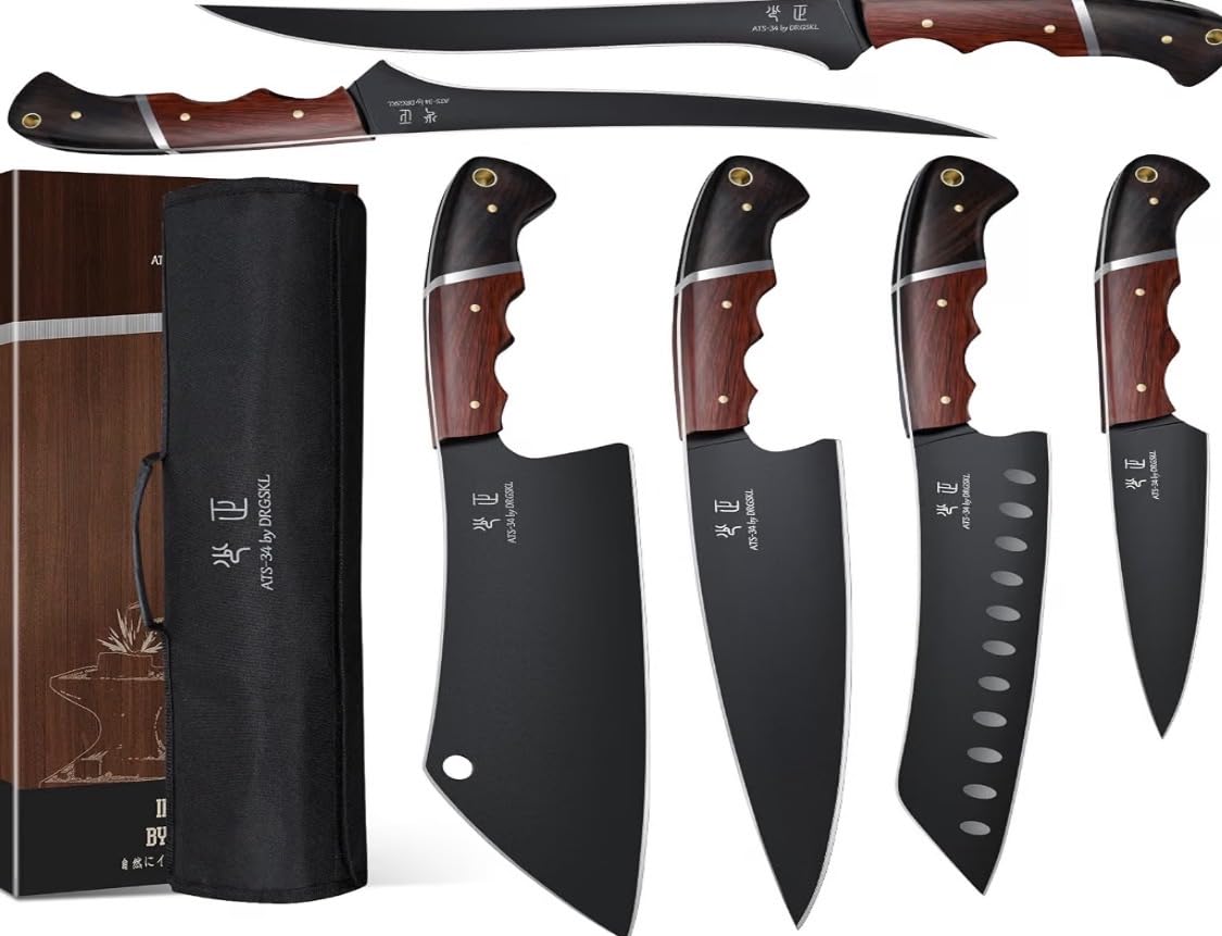 DRGSKL Santoku Knife 7 Inch - Japanese Chef Knife for Fish, Bunka Knife | Japanese ATS-34 Steel, Full Tang, Ergonomic Walnut Handle, Precision Cutting, Gift Box customer photo 1