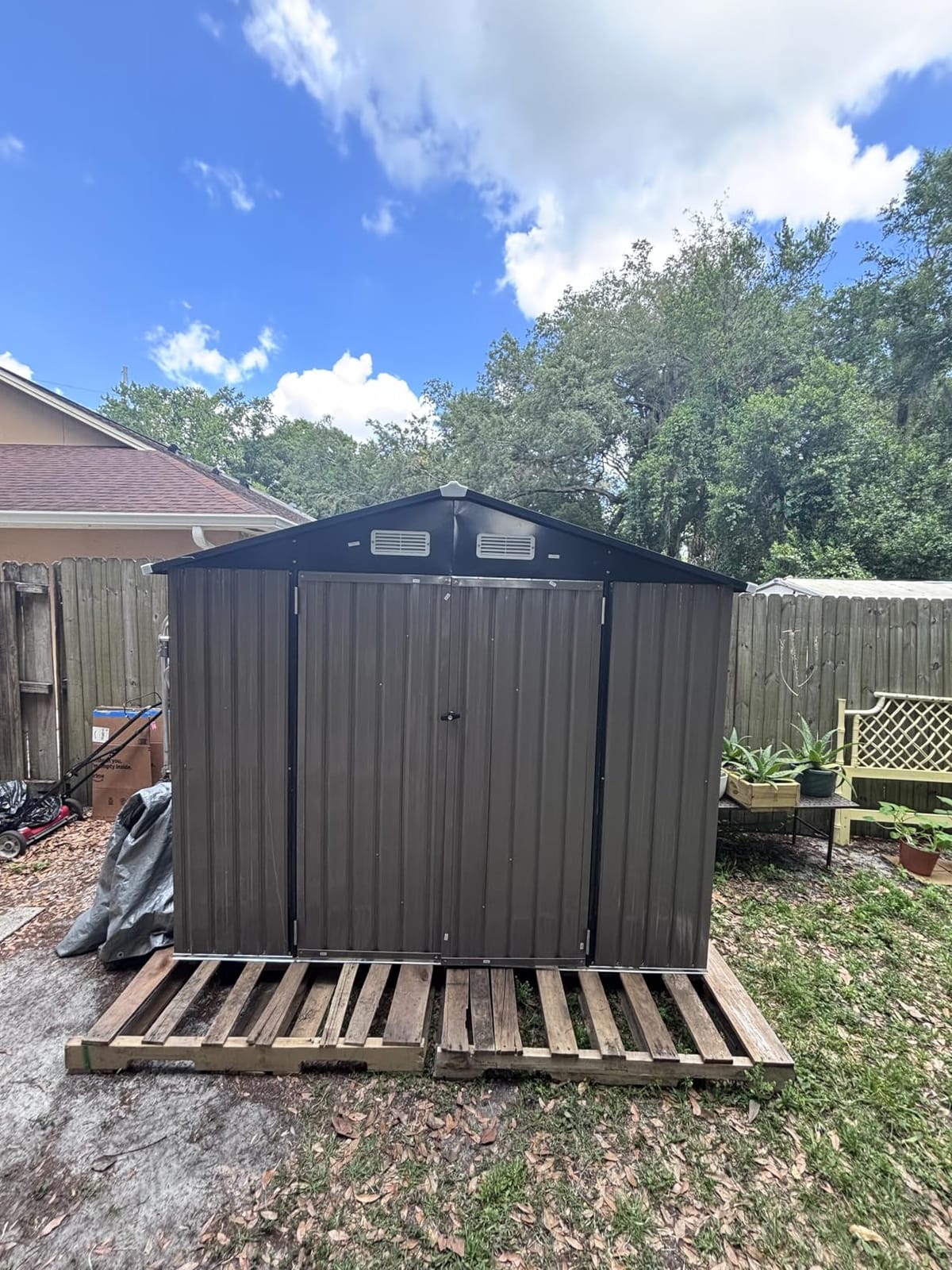 Aoxun 7.3'x5.3' Shed with Floor Galvanized Steel Outdoor Storage Shed Brown | Metal Garden Shed with Double Doors, Moisture-Proof Floor & Ventilation, Sloped Roof for Garden, Patio, Backyard customer photo 2