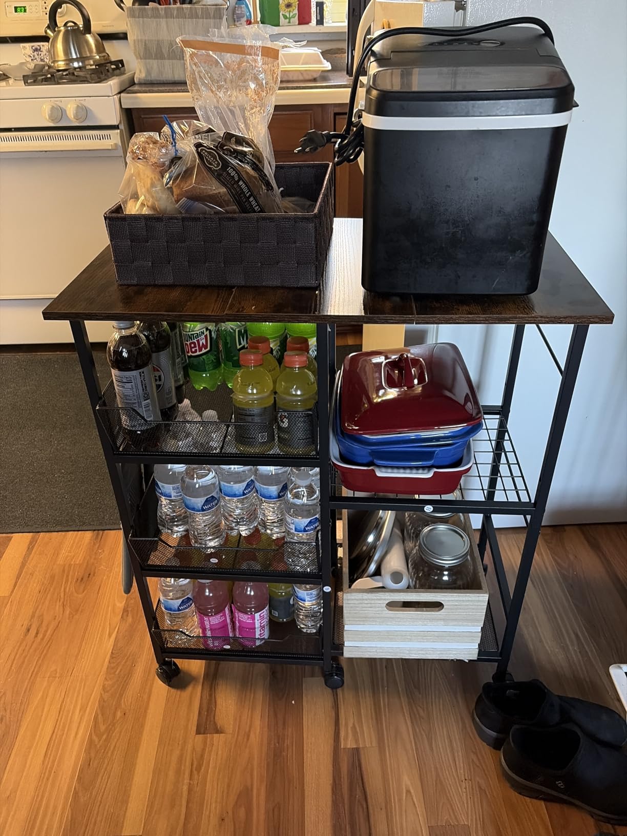 Rolling Kitchen Microwave Organizer Cart, Adjustable Shelves, Black | Kitchen Island Storage Cart with Tilt-Out Baskets & Lockable Wheels, 27.75