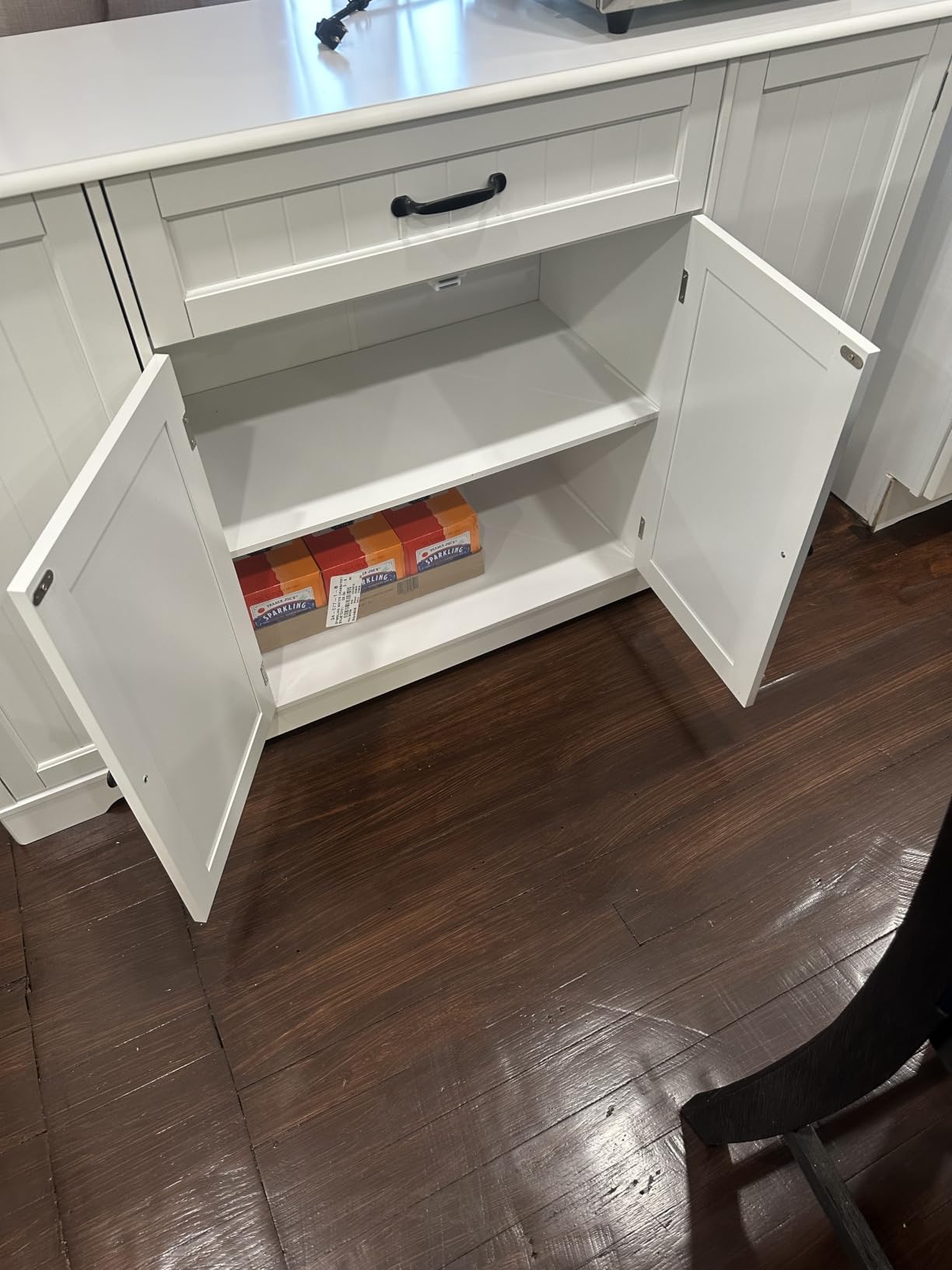 Gizoon Kitchen Coffee Bar Cabinet with Storage, White and Rustic | Kitchen Sideboard Buffet Cabinet with Drawers, Short Pantry with Door and Shelves for Bathroom and Living Room customer photo 2