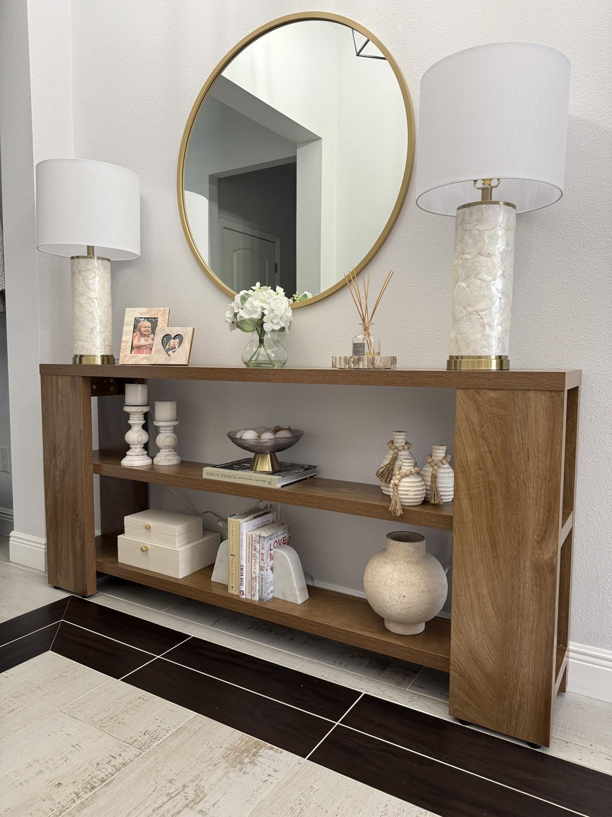 Tribesigns 70.9-Inch Extra Long Console Table with Storage, Narrow Wooden Sofa Table Behind The Couch, Farmhouse 3-Tier Entry Foyer Table for Entryway, Living Room, Hallway, Natural customer photo 1