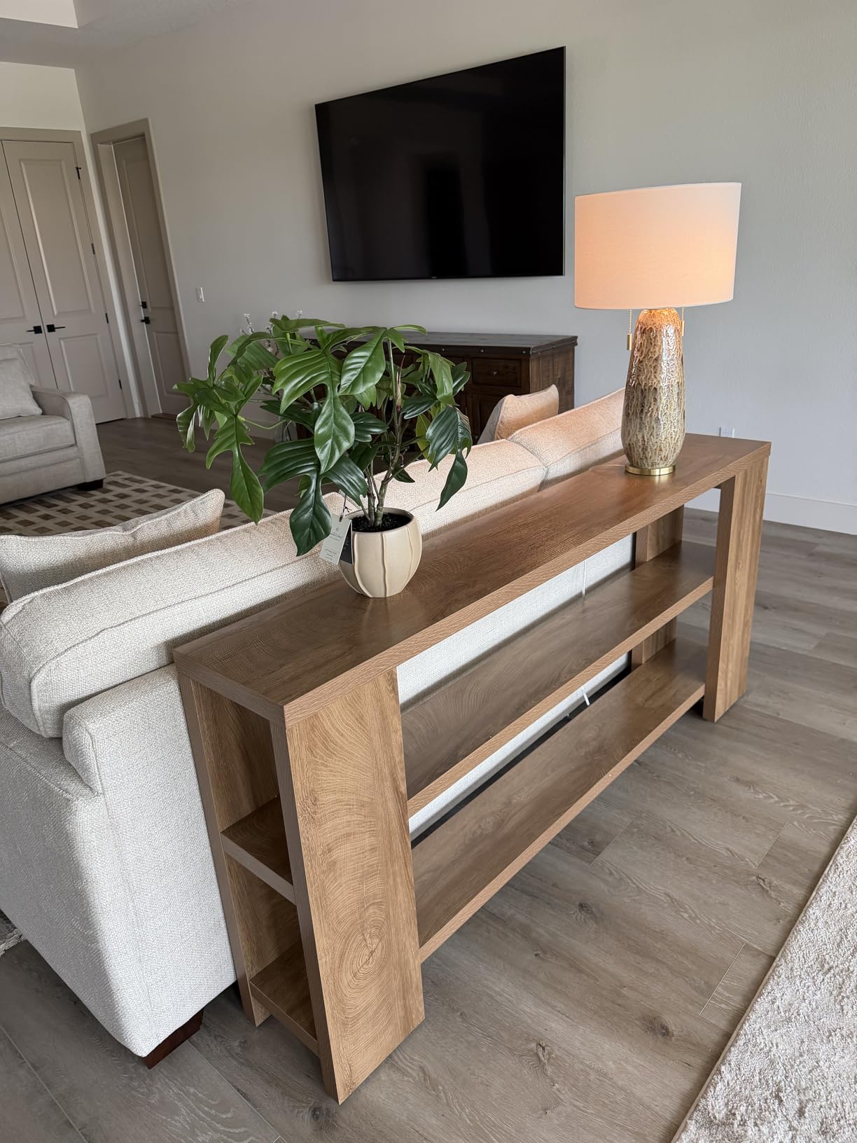 Tribesigns 70.9-Inch Extra Long Console Table with Storage, Narrow Wooden Sofa Table Behind The Couch, Farmhouse 3-Tier Entry Foyer Table for Entryway, Living Room, Hallway, Natural customer photo 2