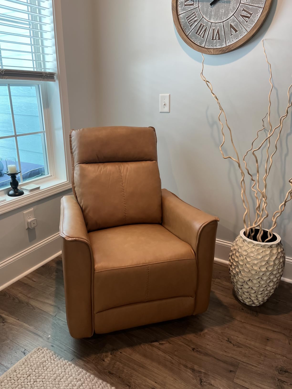 Swivel Rocker Recliner, Glider Rocking Chair, Nursing Chairs Swivel Glider Recliners with Soft Backrest, Leathaire Manual Reclining Sofa for Living Room Bedroom Apartment, Brown customer photo 2