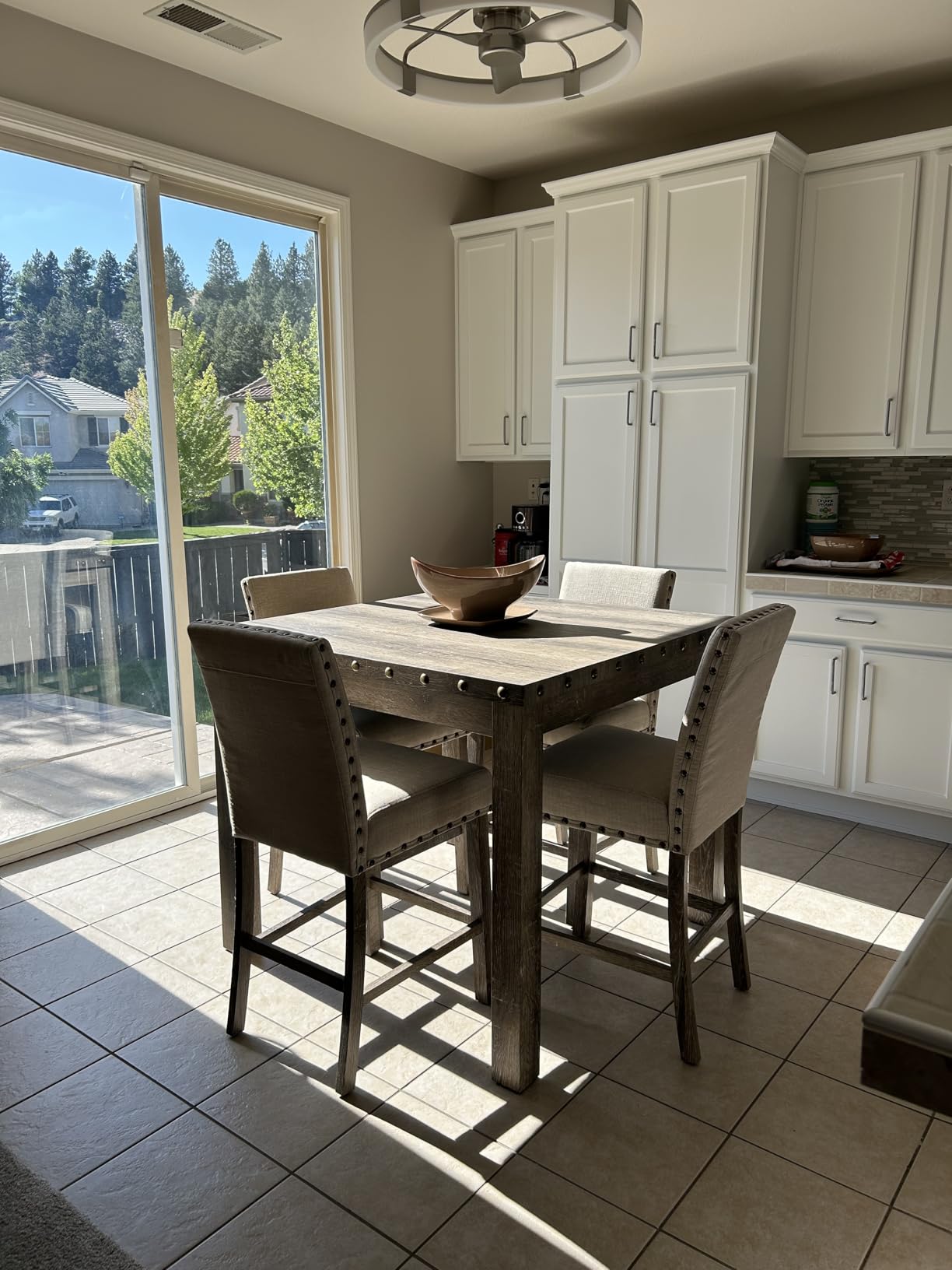 Counter Height Dining Table Set for 4, Farmhouse Square Bar Kitchen Dining Table with 4 Bar Stools customer photo 1