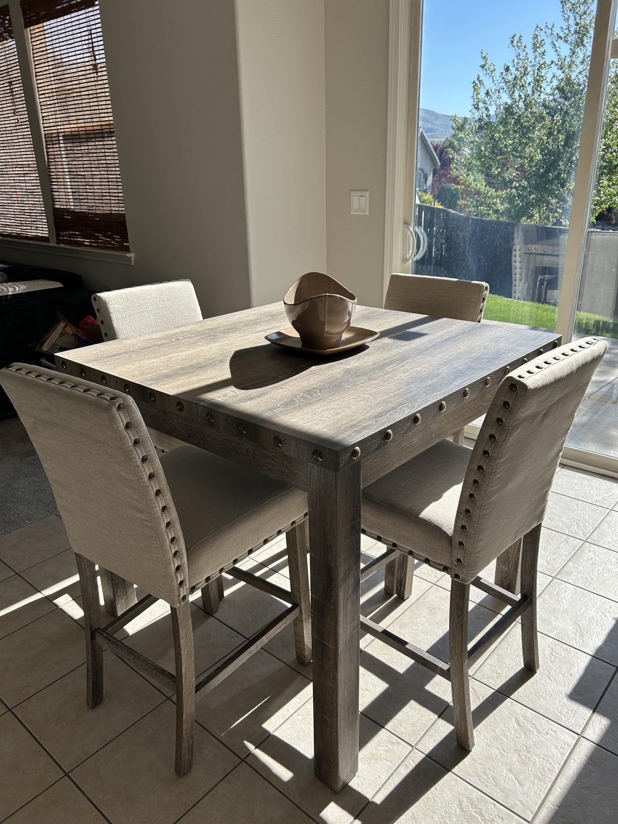 Counter Height Dining Table Set for 4, Farmhouse Square Bar Kitchen Dining Table with 4 Bar Stools customer photo 2