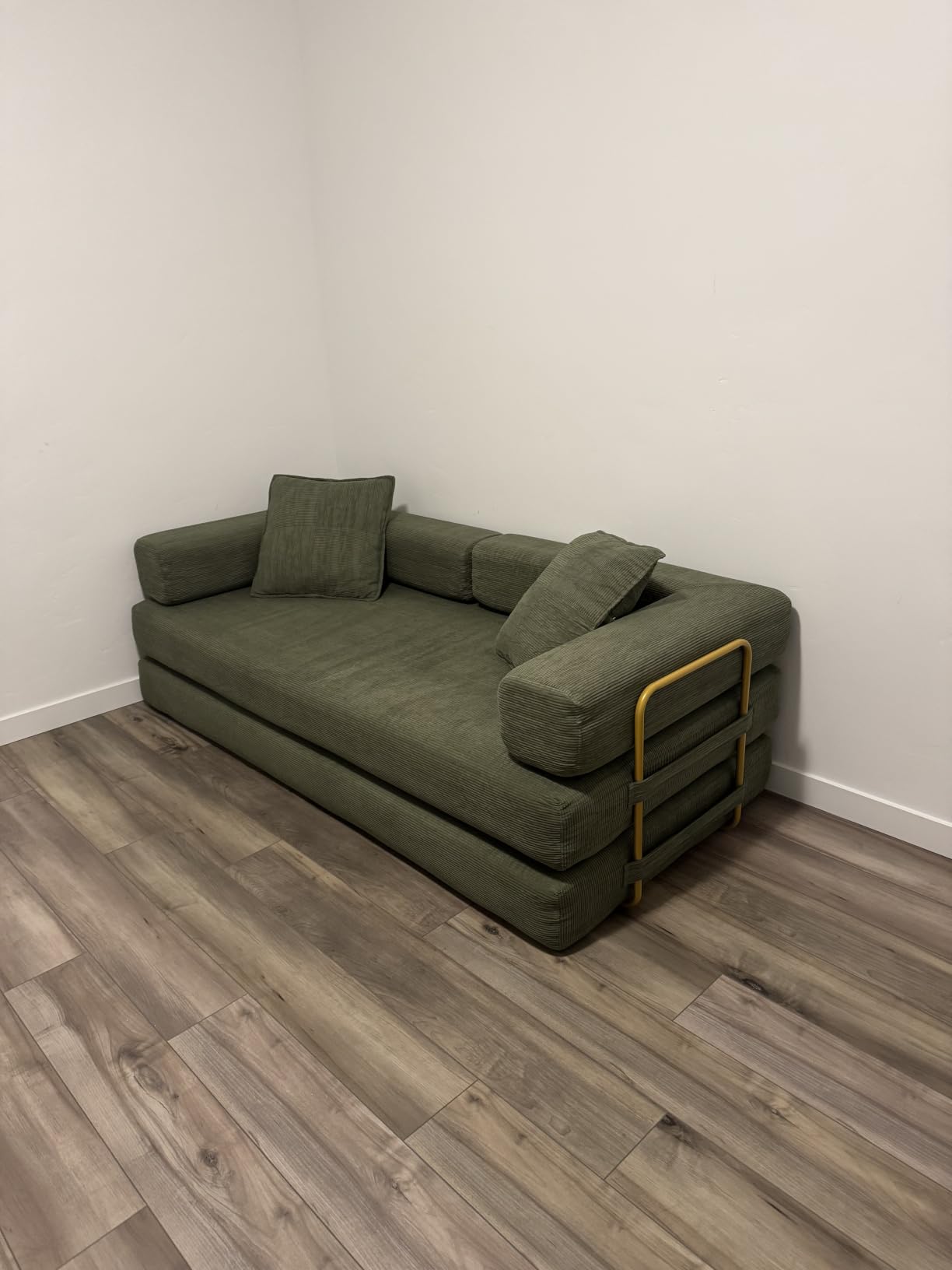 4-in-1 Folding Convertible Sofa Bed, 78 Inch Boneless Couch with Fixed-Shape Frame, Corduroy Loveseat Sleeper with Pull Out Bed, Floor Sofa Modular Futon Couch for Living Room Bedroom Lounge (Beige) customer photo 2