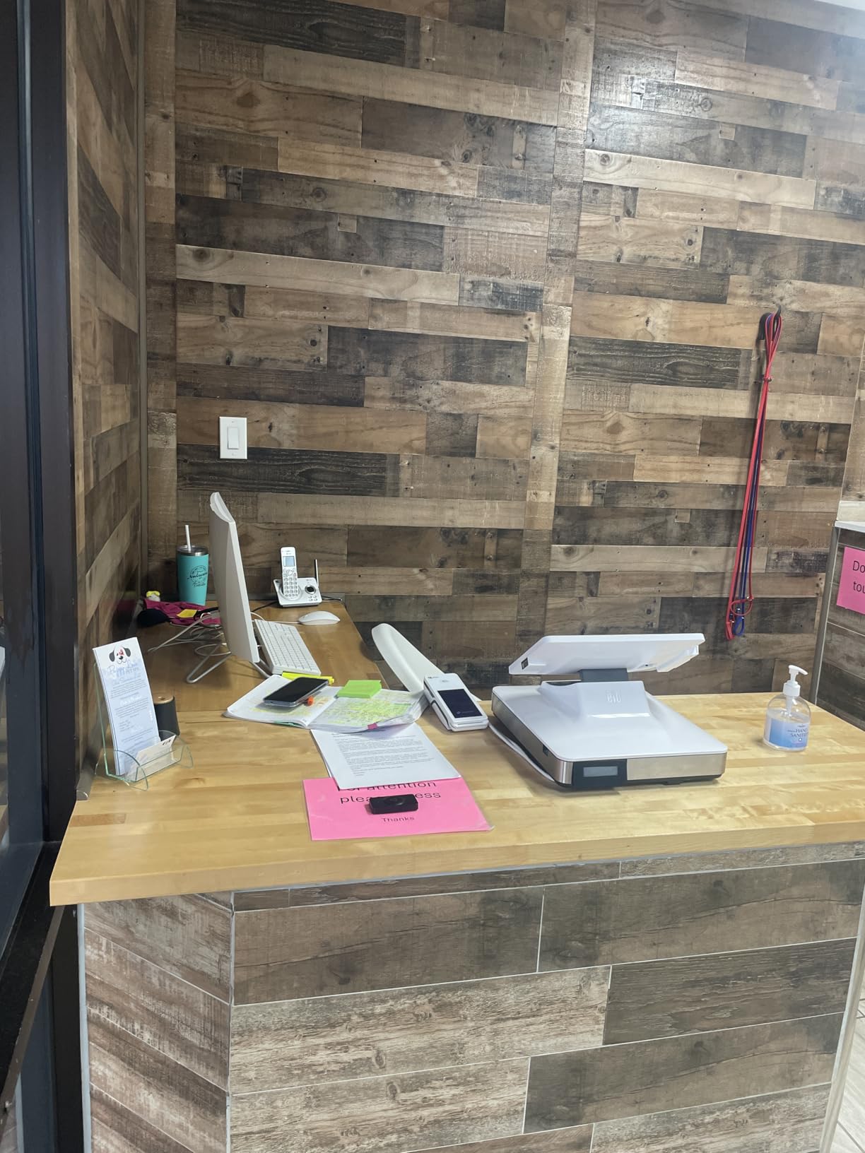 Tribesigns Reception Desk with LED Lights, 63 Inches Front Counter Desk for Checkout, Lobby, Salon, Retail, Modern Large Counter Table for Store Shop Clinic Office (Black&Gray) customer photo 2