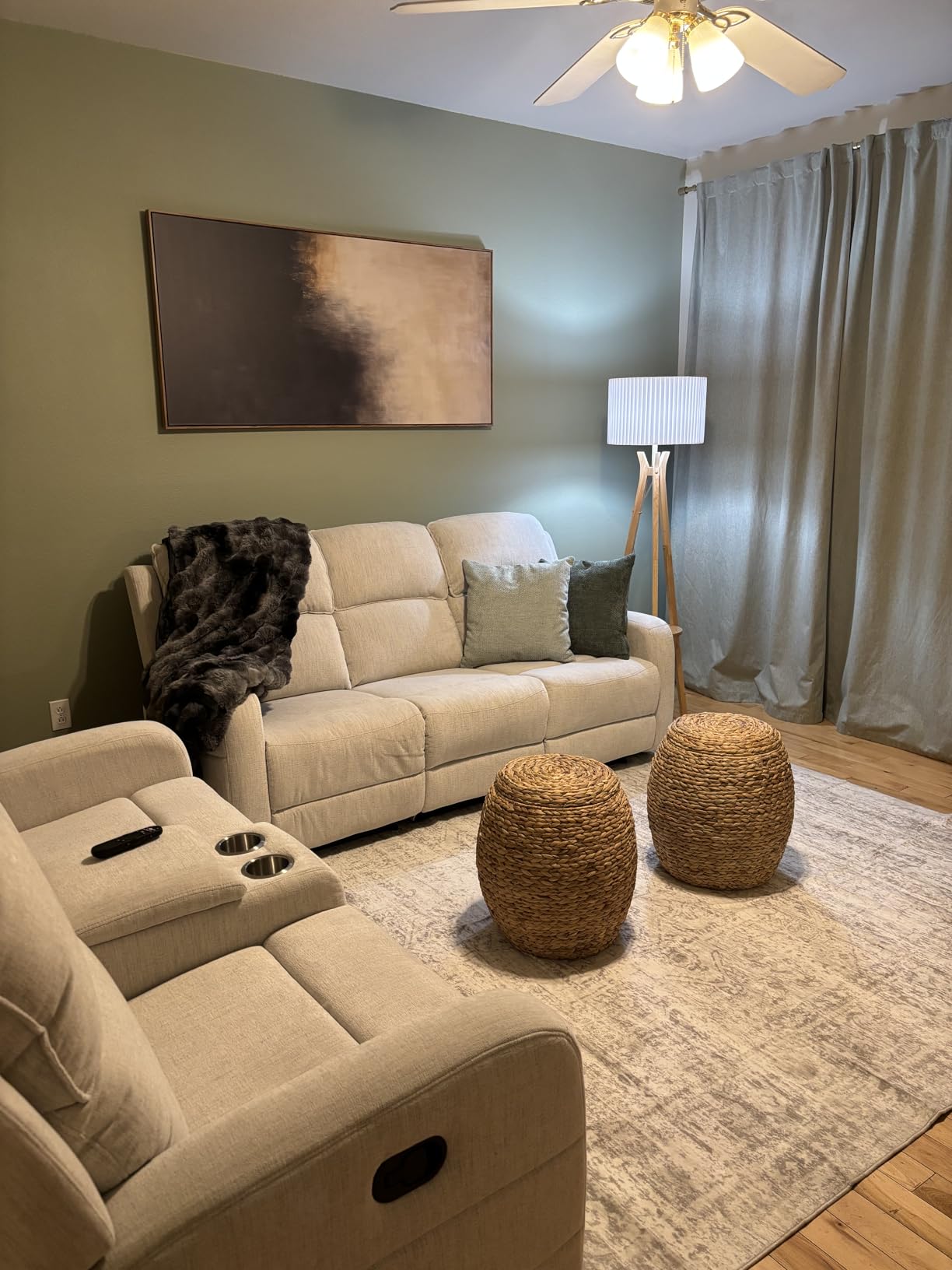 Fabric L-Shaped Reclining Sectional Sofa Couch for Living Room, Manual Recliner Oversized Sofa, with Padded Headrest, 2 Cup Holders, Storage Space, 5-Seater Home Furniture Set, Grey customer photo 1