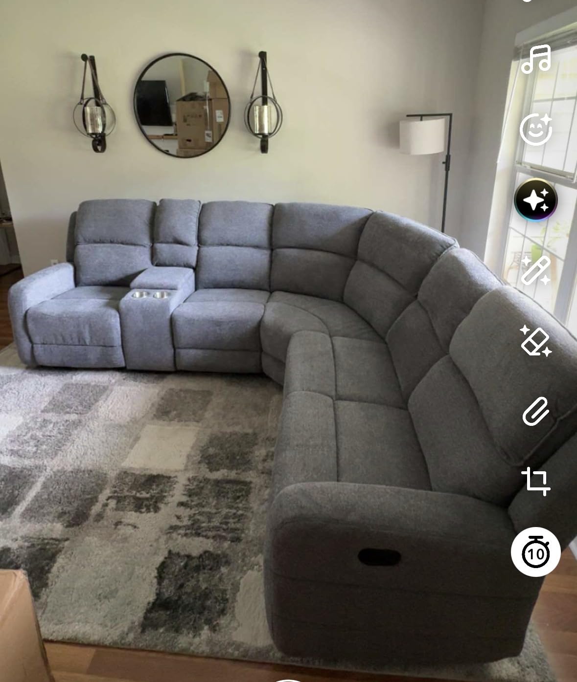 Fabric L-Shaped Reclining Sectional Sofa Couch for Living Room, Manual Recliner Oversized Sofa, with Padded Headrest, 2 Cup Holders, Storage Space, 5-Seater Home Furniture Set, Grey customer photo 2