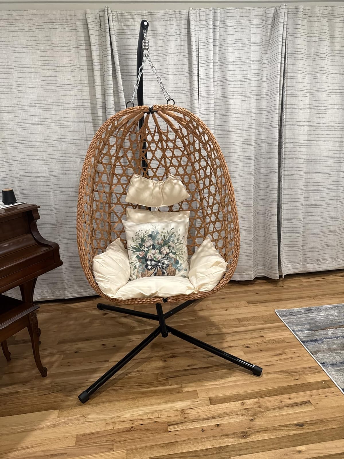 LEX CRAFT Egg Chair with Stand, Patio Wicker Hanging Chair, Hammock Swing Chair, 350LBS Capacity for Bedroom, Balcony, Garden (YE-BE) customer photo 1