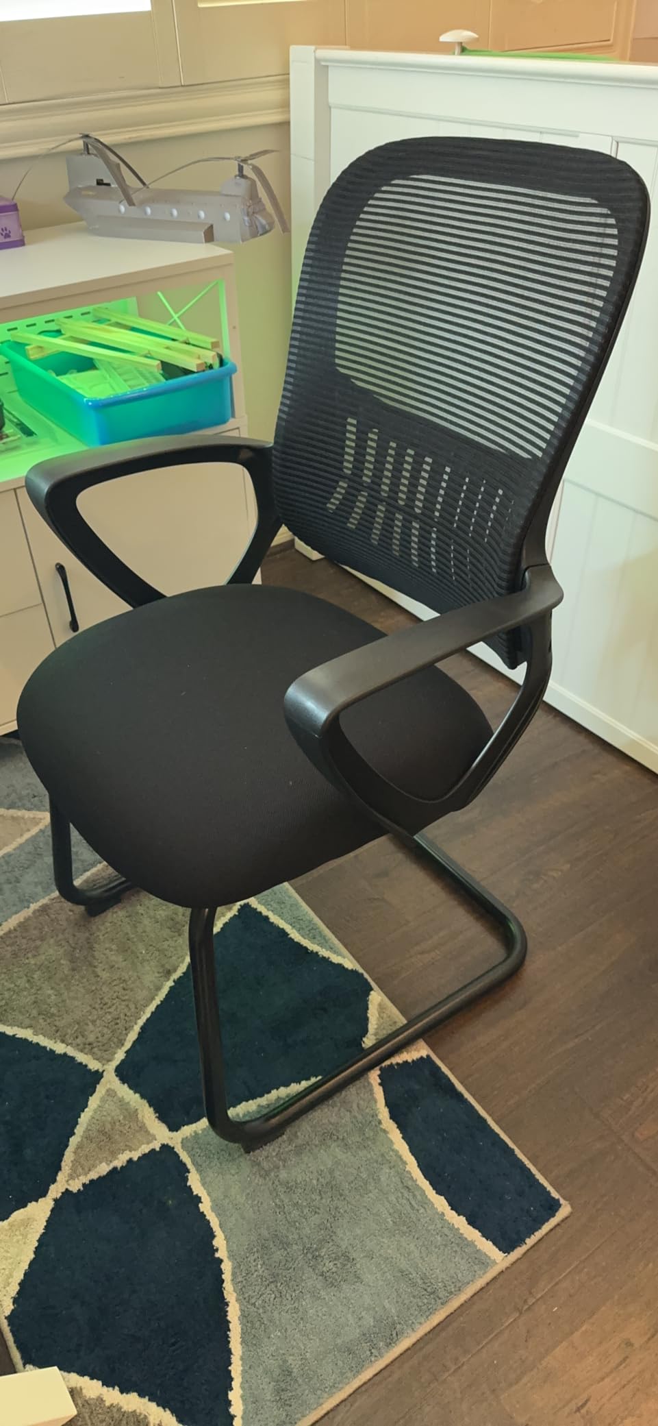 Sweetcrispy Waiting Room Chairs, Desk Chair No Wheels, Mesh Back | Stationary Guest Side Set of 2, Lumbar Support, Reception Conference Room, Modern Black, Ergonomic customer photo 2