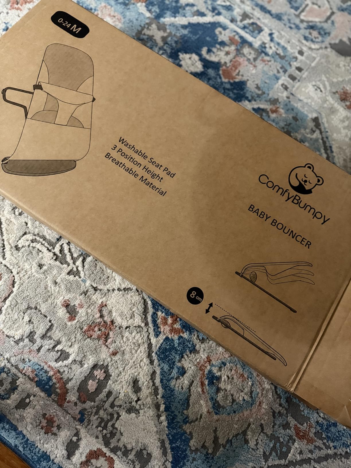 ComfyBumpy Ergonomic Baby Bouncer Seat - Safe, Portable Bouncing Chair with 3 Adjustable Height Positions - Infant Bouncy Seat Perfect for 8-20lbs Babies (Oatmeal) customer photo 2