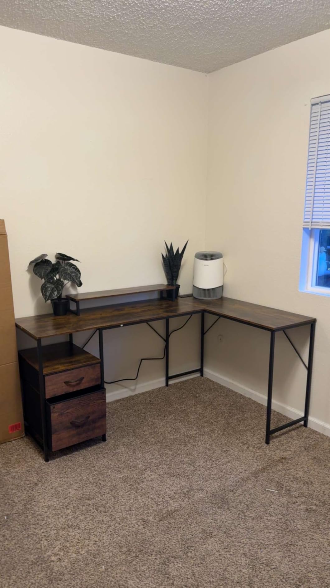 PRAISUN 63 Inch L Shaped Desk with Power Outlets and USB-C Port, Computer Corner Home Office Desk with File Fabric Drawers and Movable Monitor Stand, Larger Storage, Gaming, Writing, Rustic Brown customer photo 2