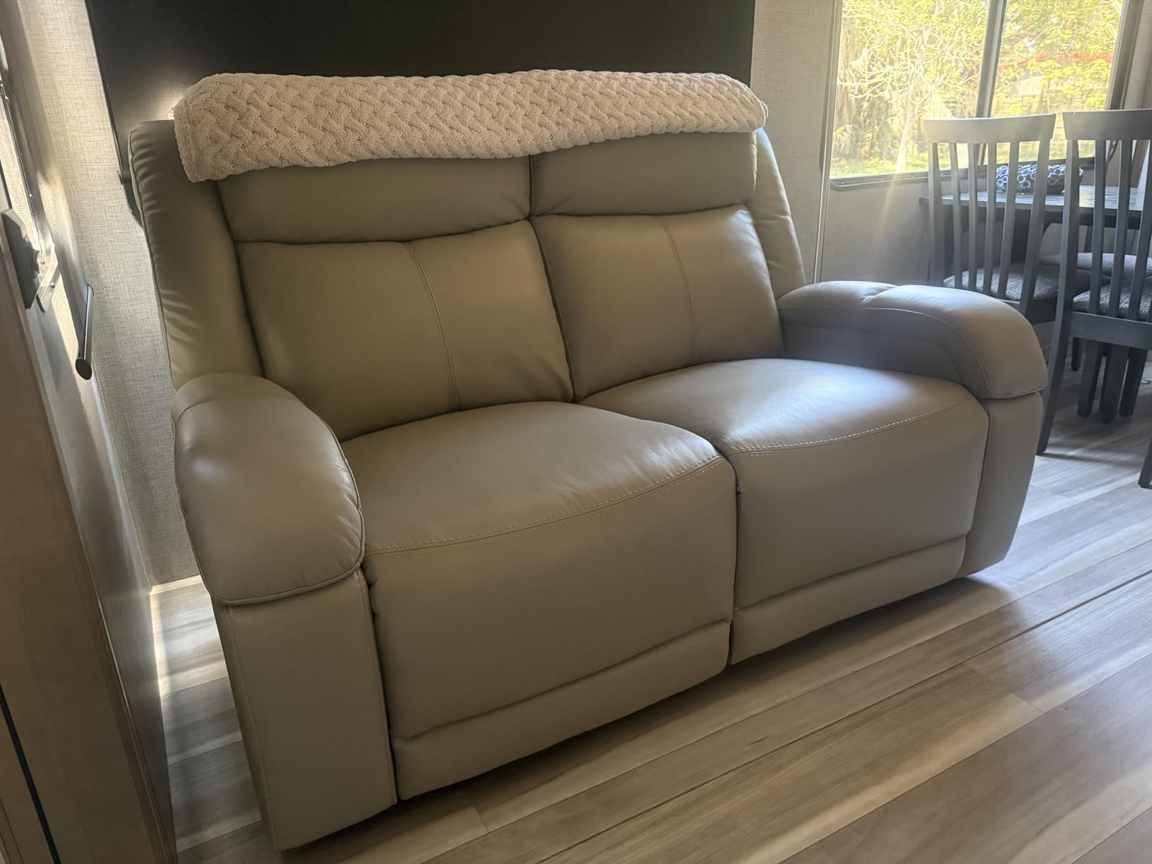 Watson & Whitely Genuine Leather Wall Hugger Power Recliner Loveseat, Grey | 2 Seater Reclining Sofa, Adjustable Power Headrests, USB & Type-C Charging Ports, Dual Recliners, Living Room & RV customer photo 2
