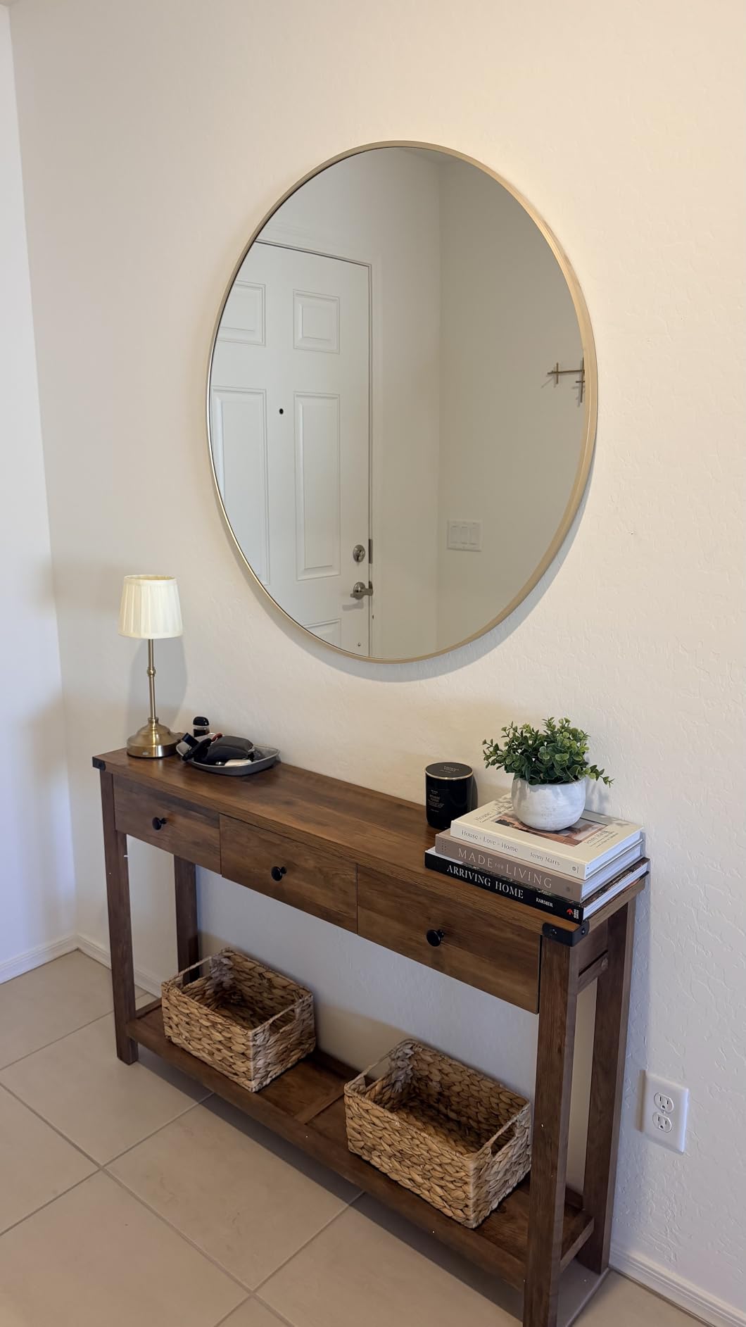 VASAGLE LIRY Collection Narrow Console Table with 3 Drawers, Brown | Sofa Table with Storage Shelf, Metal Corners, Farmhouse Style, ULNT142KB02S customer photo 1