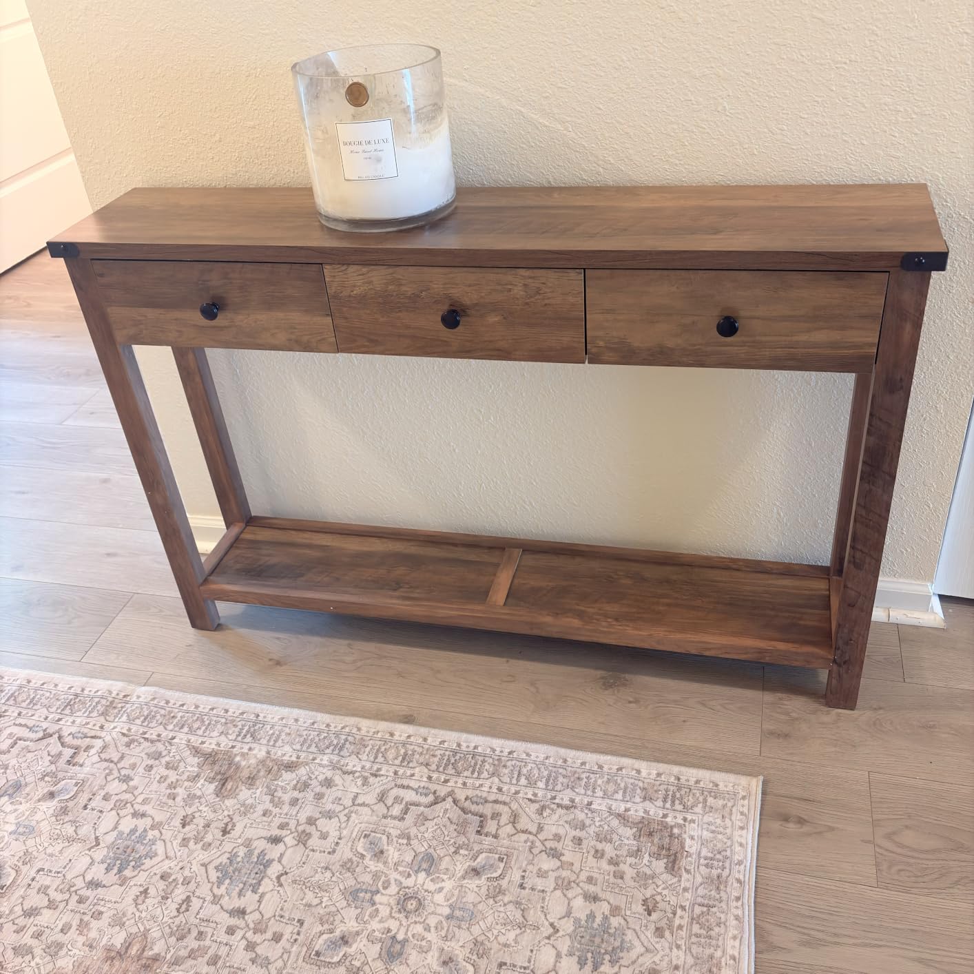 VASAGLE LIRY Collection Narrow Console Table with 3 Drawers, Brown | Sofa Table with Storage Shelf, Metal Corners, Farmhouse Style, ULNT142KB02S customer photo 2