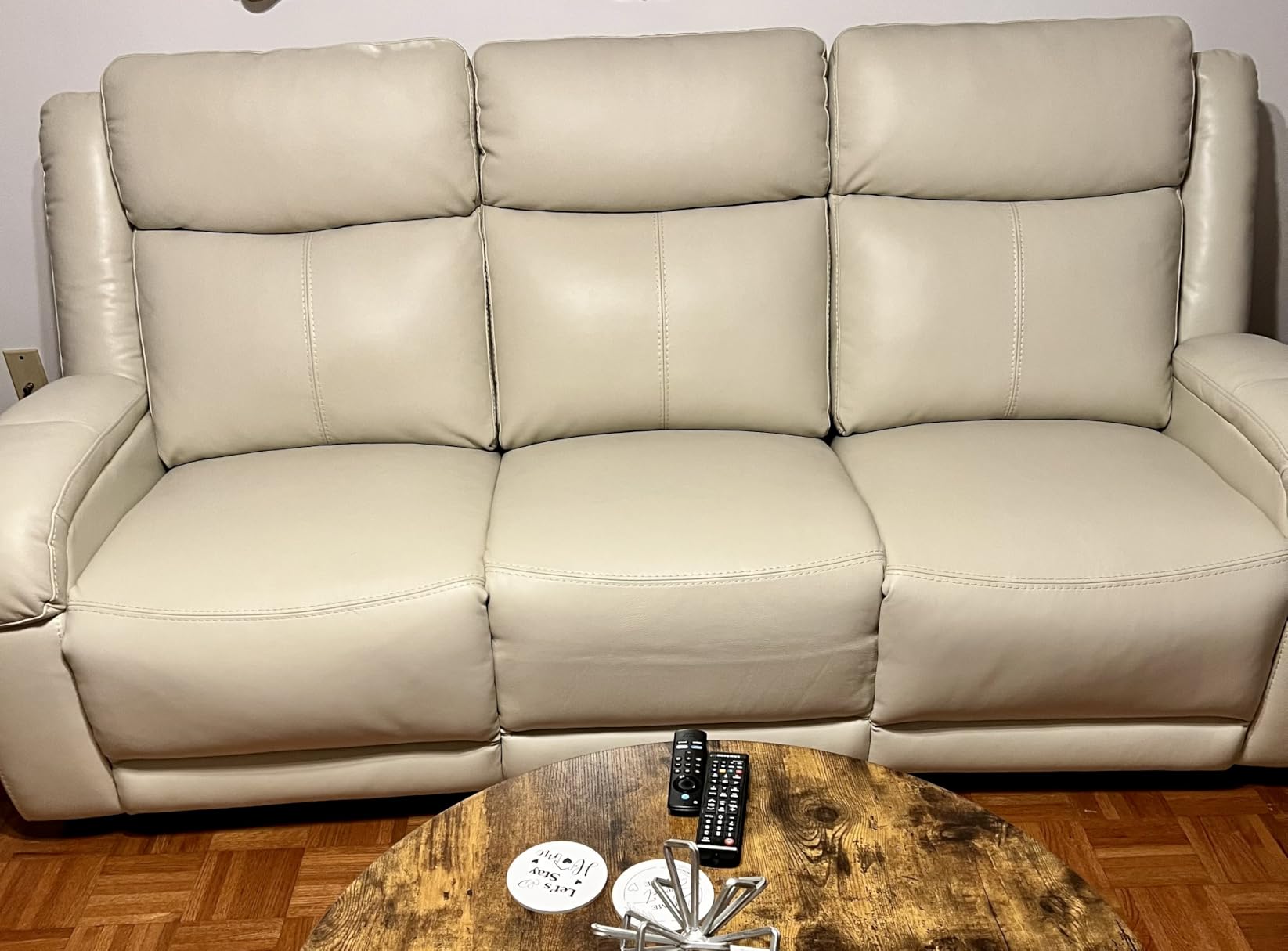 Watson & Whitely Genuine Leather Wall Hugger Power Reclining Sofa, Navy | 3-Seater Recliner Couch, Adjustable Power Headrests, USB & Type-C Charging Ports, Living Room & RV customer photo 1
