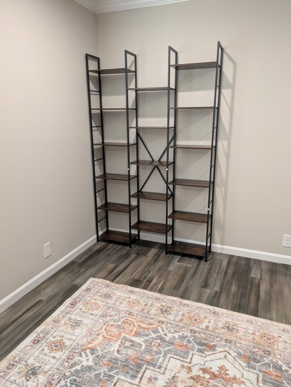 Shintenchi Triple Column 5 Tier Bookshelf, Industrial Large Bookcase Display Shelves, Large Etagere Bookshelf, Wide Book Shelf Book Case for Home & Office, Rustic Brown customer photo 2