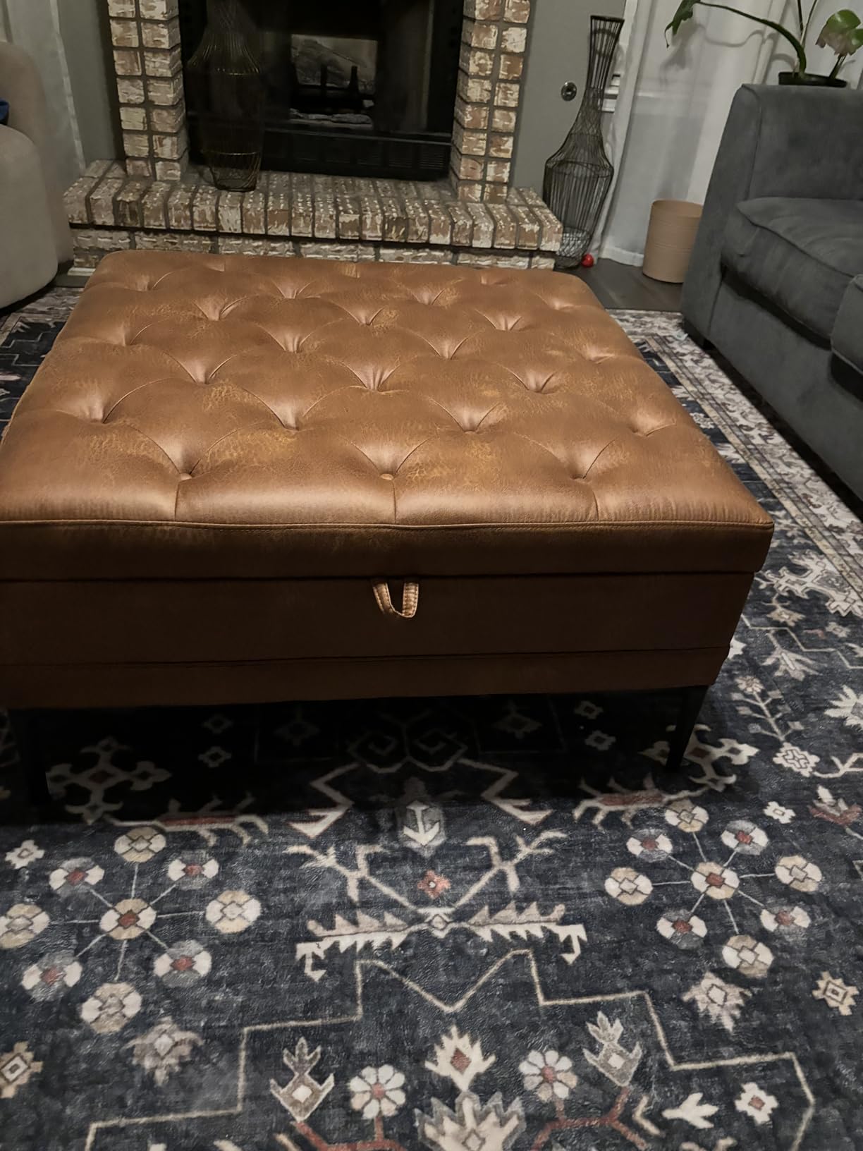HULALA HOME Tufted Faux Leather Coffee Table, Camel | 36.5