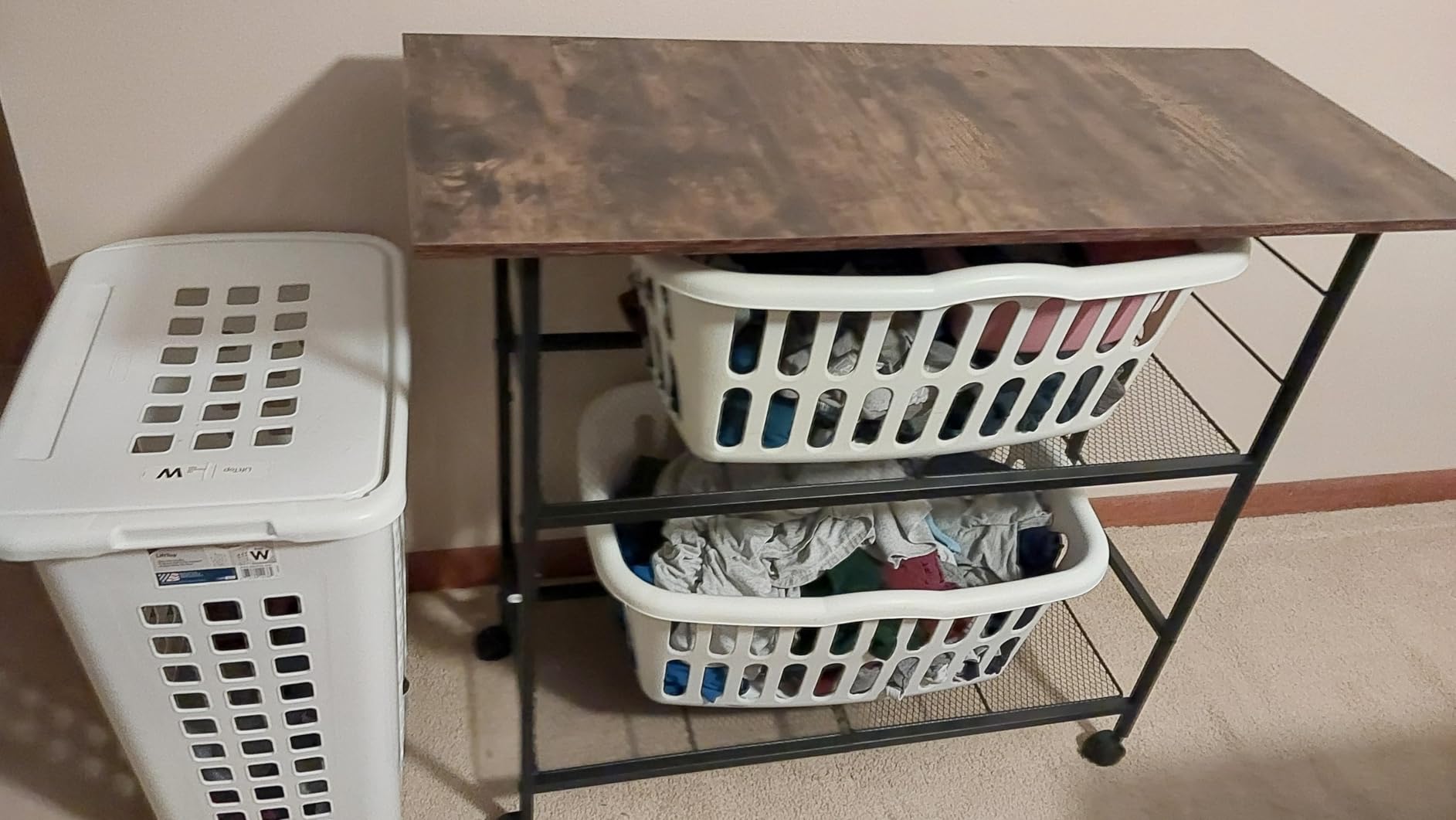 Kitchen Island with 3 Shelves, Rolling Kitchen Cart with 6 Hooks and Protective Shelf, Microwave Stand on Lockable Wheels, Bakers Rack Coffee Bar for Dining, Living Room, Outdoor, Metal Frame customer photo 1