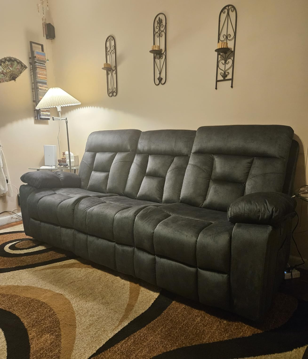 Loveseat Recliner Sofa for Living Room, Extra Wide Modern Overstuffed 2 Seat Reclining Manual Sofa Chair, with Hidden Armrest Cup Holders, Breathable Fabric, Dark Greenish-Grey customer photo 2
