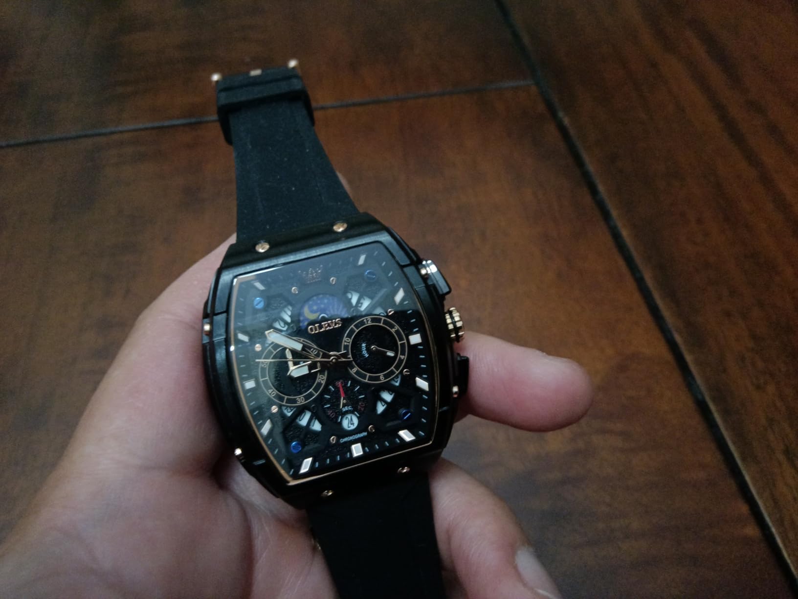 OLEVS Watch Men Luxury Casual Square Skeleton Chronograph Watches customer photo 2