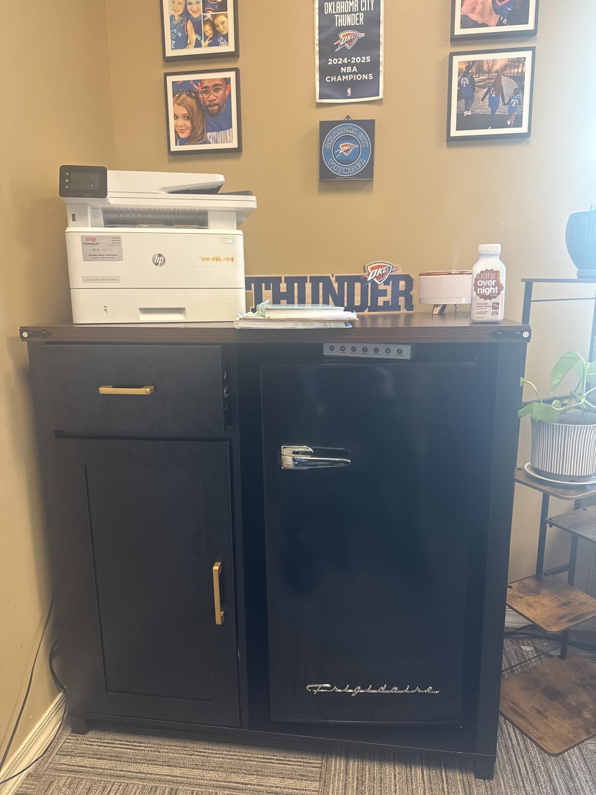 GDLF Coffee Bar Cabinet with Fridge Space, Mini Fridge Stand, Black | Compact Refrigerator Stand, Large Drawer & Cabinet, Black Finish with Warm Brown Top for Kitchen, Office, Dorm & Snack Bar customer photo 1