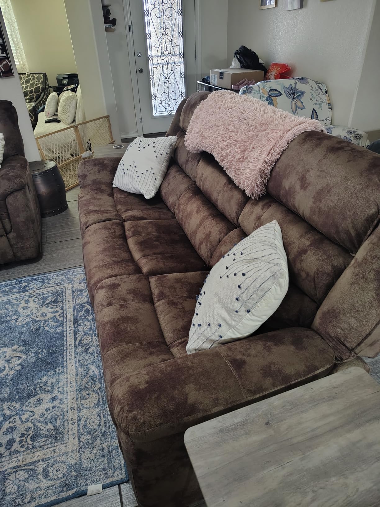 EBELLO Loveseat Recliner Sofa for Living Room, Extra Wide Modern Overstuffed 2 Seat Reclining Sofa Chair, Breathable Fabric Dual Manual Recliner, Brown customer photo 2