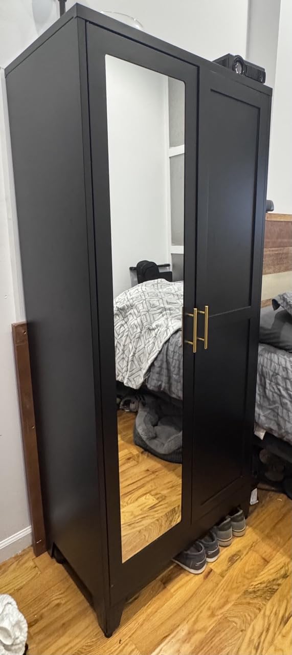 winiowa Metal Armoire Wardrobe Closet with 2 Mirror Doors, 71