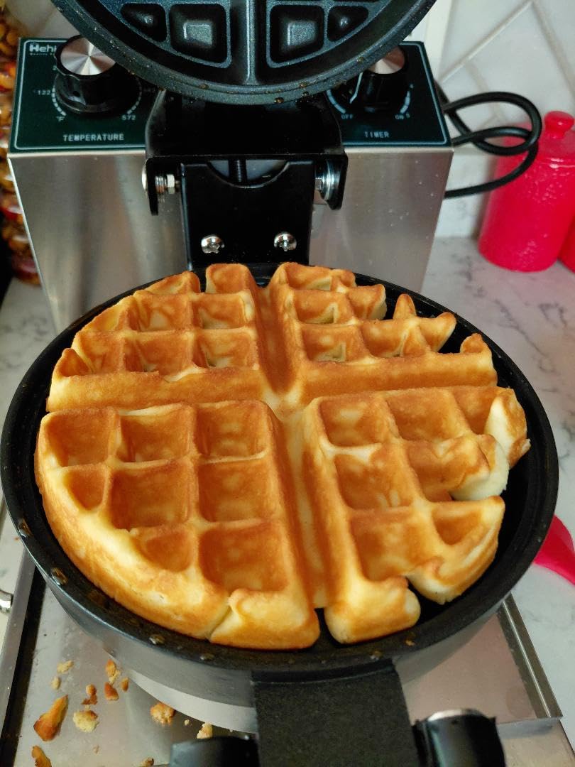 Hehinton 110V 1300W Commercial Belgian Liege Waffle Maker, Rotatable Croffle Machine with 122-572°F Temp Control, 0-5min Timer, φ7