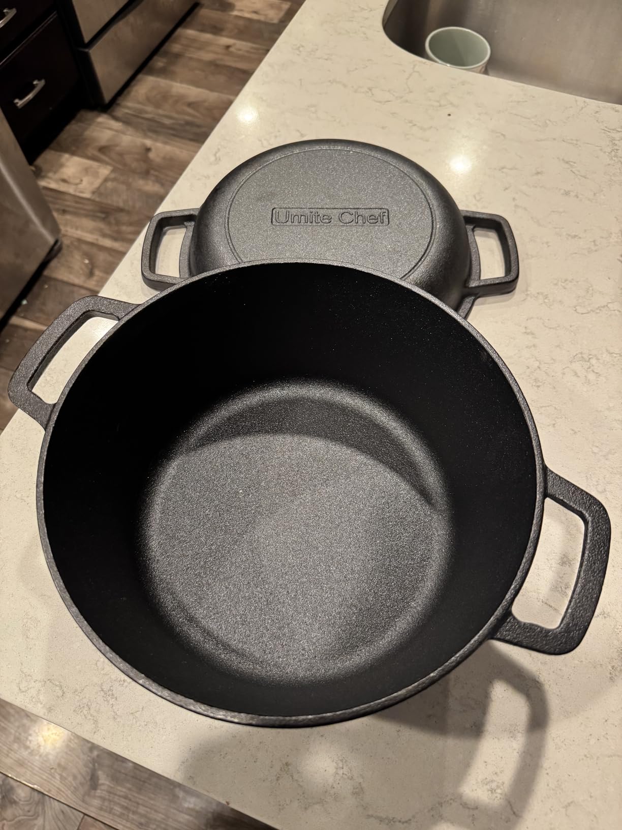 Cast Iron Dutch Oven Pot with Skillet Lid - Pre-Seasoned - Umite Chef Cast Iron Skillet Cookware for Bread, Frying, Baking - Dual Handles - Oven, Grill, Campfire & Stovetop Safe - 5QT customer photo 2